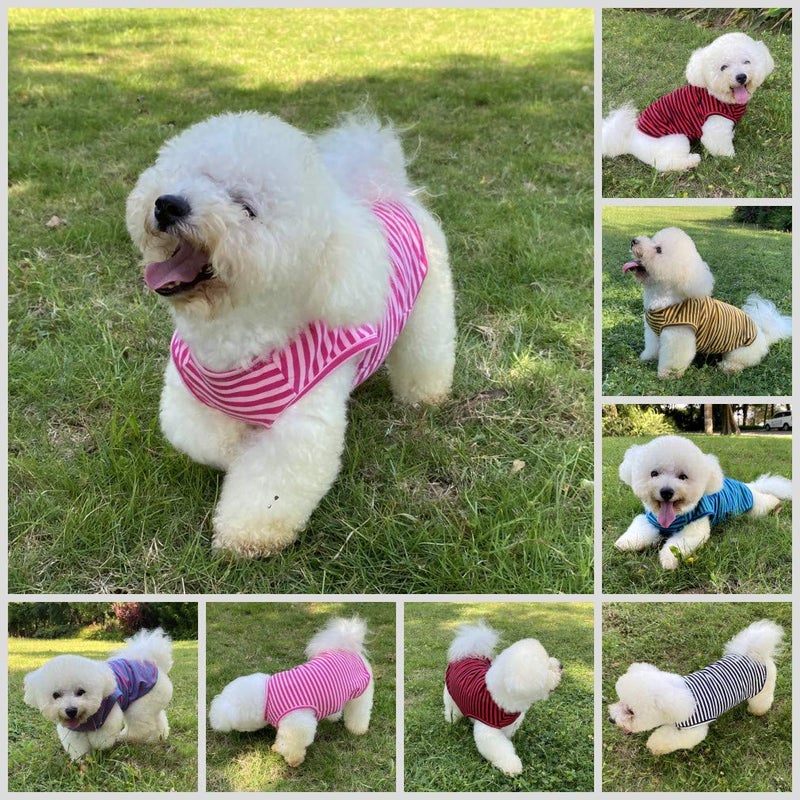 LEVIBASIC Dog Shirts Cotton Striped T-Shirts, Breathable Basic Vest for Puppy and Cat, Super Soft Stretchable Doggy Tee Tank Top Sleeveless, Fashion & Cute Color for Boys and Girls (M, Pink+Green) - Image 4